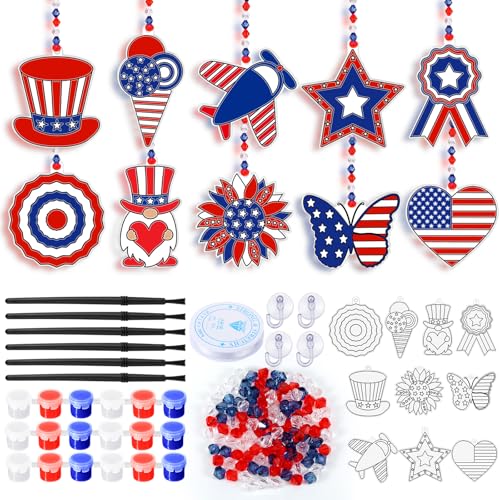 WinnerWhy 30 Sets 4th of July Crafts Bulk, Patriotic 250th Anniversary Stained Glass Sun Catcher Art Kits for Memorial Day Home Party Project Activities Hanging Ornaments - style: 4th of July