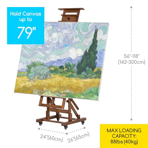 MEEDEN Extra-Large Art Painting Easel: Solid Beech Wood Artist Easel - Professional Heavy-Duty Studio Easel for Adults - Movable H Frame Floor Easel Stand for Painting Canvas up to 79" - color: Walnut