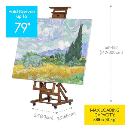 MEEDEN Extra-Large Art Painting Easel: Solid Beech Wood Artist Easel - Professional Heavy-Duty Studio Easel for Adults - Movable H Frame Floor Easel Stand for Painting Canvas up to 79" - color: Walnut