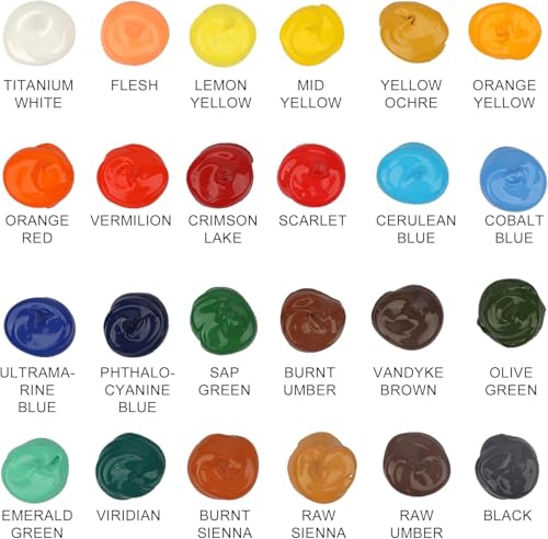 Acrylic Paint Set with 3 Paint Brushes, 24×12ml Colors Premium Paint Set with 1 Palette 1 Canvas Boards, Art Painting Kits for Adults, Paints Supplies for Canvas Rock Painting Craft Art Class