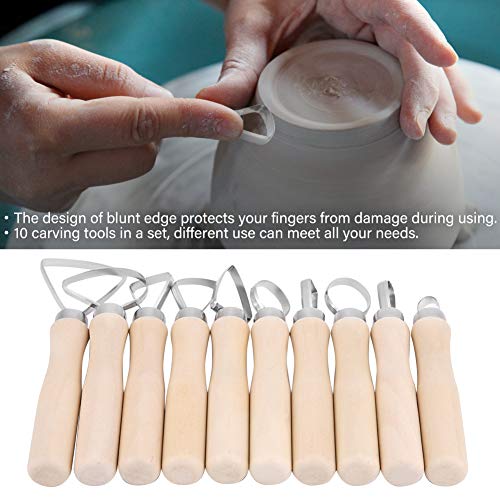 Zopsc 10Pcs Wax Carving Pottery Shapers Tools, DIY Clay Sculpture Tools Set with Assorted Shapes, Wooden Handle Pottery Carving Kit for Sculpture Modeling