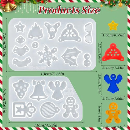 ZQYSING 68 Pcs Christmas Resin Earring Molds Kit, Various Shapes Christmas Silicone Mold with Hooks Rings for DIY Making Jewelry Earring Pendant Keychain - color: 68 Pcs Jewelry Making Kit