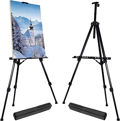 T-Sign 21 to 66 Inch Heavy Duty Easel Stand - Adjustable Metal Tripod Art Easel for Painting and Display, Portable Canvas Stand with Carrying Bag for Artists, Floor, Tabletop, and Outdoor Use (2-Pack) - style: 66 Inch Anthracite Black (2 Pack)