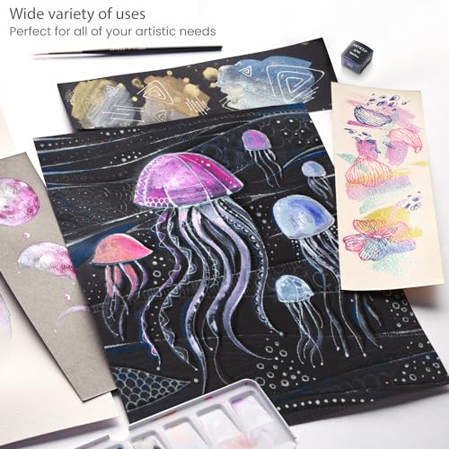ARTEZA Metallic Watercolor Paint Set – 12 Iridescent Half Pans, Compact Travel Palette with Brush for Painting, Journaling & Mixed Media - style: Iridescent, Set of 12