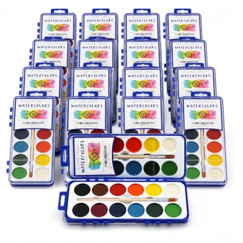 Watercolor Paint Pack with Wood Brushes 12 Washable Colors (0.61 Ounce (Pack of 18)) - size: 18 Count | 12 Colors