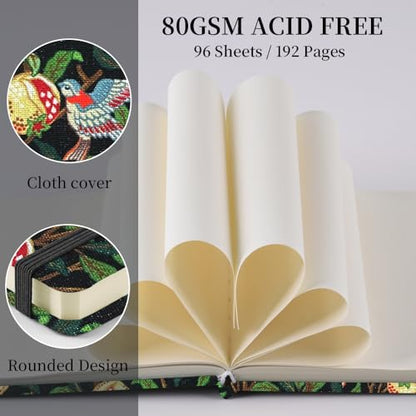 Square 4.8x4.8 inches 80gsm 96sheets/192 Pages Notebooks Blank Sketchbooks Travel Journal Pocket Hardcover Paint Writing Diary Memo Planner Cloth Cover. Pomegranate Bird - color: C Cloth Cover-Pomegranate Bird