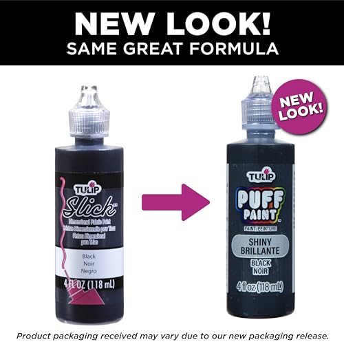 Tulip Puff Fabric Paint , Permanent Craft Paint for Clothes, DIY Projects, Notoxic, 4 fl oz 3-Pack, Shiny Black - color: Black