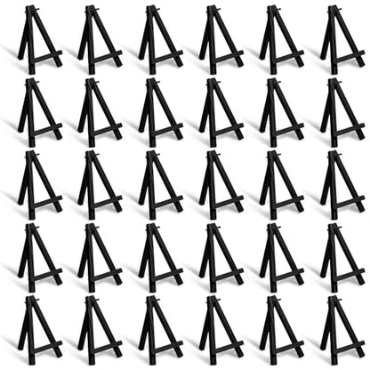 Mimorou 30 Pack 5 Inch Mini Easel Wood Display Artist Small Wooden Easel Stand Art Craft Painting Triangle Stand Canvas Holder for Card Artist Photos Tabletop Phone Wedding (Black) - size: Black