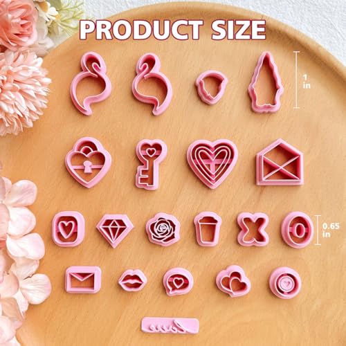 KEOKER Valentines Day Polymer Clay Cutters, Valentines Polymer Clay Cutters for Earrings Making, 20 Shapes Valentines Earring Clay Cutters, Heart Clay Cutters for Polymer Clay Jewelry (ALL2) - color: ALL2
