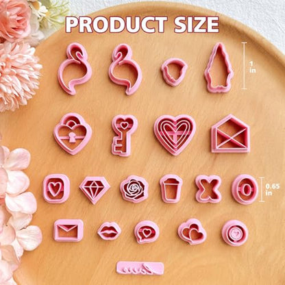 KEOKER Valentines Day Polymer Clay Cutters, Valentines Polymer Clay Cutters for Earrings Making, 20 Shapes Valentines Earring Clay Cutters, Heart Clay Cutters for Polymer Clay Jewelry (ALL2) - color: ALL2
