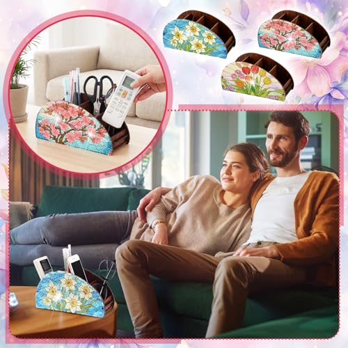 Novabright 3 Pcs Stained Glass Flower Diamond Art Organizer Storage Boxes DIY Wooden Flowers Diamond Painting Organizer Double Sided Drill Holder for Storing Small Objects Tabletop Centerpiece