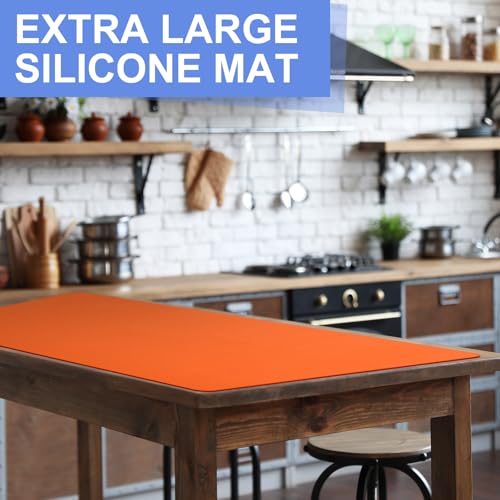 LemonRoad 2 Pack 36 x 24 Inch Extra Large Silicone Craft Mat Heat Resistant Table Protector Jewelry Casting Mat for Painting Clay Baking Kitchen, Blue & Orange