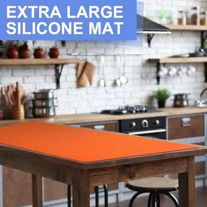 LemonRoad 2 Pack 36 x 24 Inch Extra Large Silicone Craft Mat Heat Resistant Table Protector Jewelry Casting Mat for Painting Clay Baking Kitchen, Blue & Orange