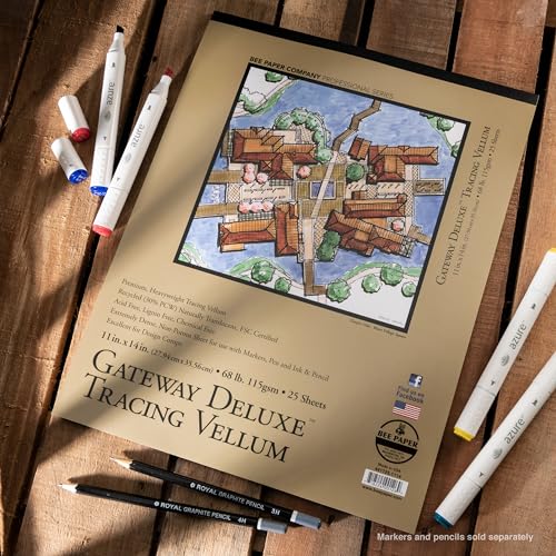 Bee Paper - 11"x 14" Gateway Deluxe Tracing Vellum Paper Pad, 25 Sheets - size: 11-inch x 14-inch, 25 Sheet Tape Bound Pad