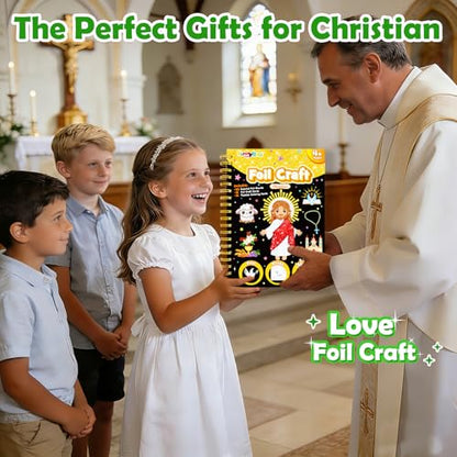 FUNNYB&G Foil Art Craft Kit for Kids 4-10 Years Old: Mess-Free & No-Glue, Create 16 Sparkly Christian Pictures – Perfect Travel Toy & Birthday Gift for Kids (Christian) - style: Christian