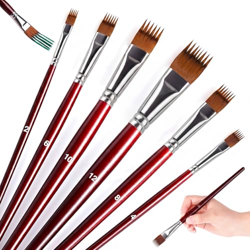 SiliFine 6 Pcs Dual Layer Grainer Brush Set, Texture Flat Comb Paint Brushes for Grass, Fur, Hair, Wood Grain Effect, Synthetic Nylon Painting Tool for Acrylic Watercolor Oil Painting Crafts(Wine Red) - color: Wine Red