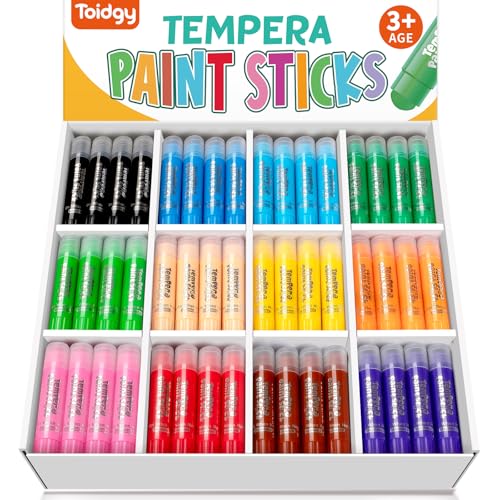Toidgy 144 Pcs Tempera Paint Sticks, 12 Classic Colors, Washable Solid Paint Sticks for Kids Toddlers, Painting Art Supplies for Classroom Students, Class Pack, Non-Toxic, Quick Drying, Back to School Supplies Bulk