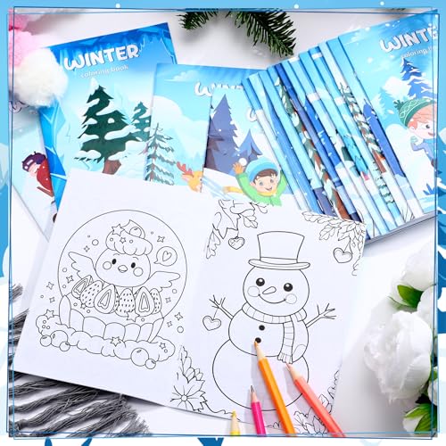 Liliful 24 Pcs Winter Coloring Book Bulk for Kids Winter Party Favors DIY Drawing Book with Polar Animals Patterns Small Activity Books Holiday Theme Birthday Goodie Bags - style: Winter