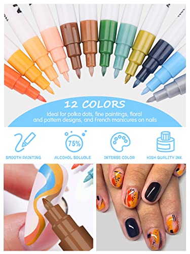 12 Color 3D Nail Art Pens Set, Kalolary Nail Point Graffiti Dotting Pen Drawing Painting Liner Brush for DIY Nail Art Beauty Adorn Manicure Tools - color: B