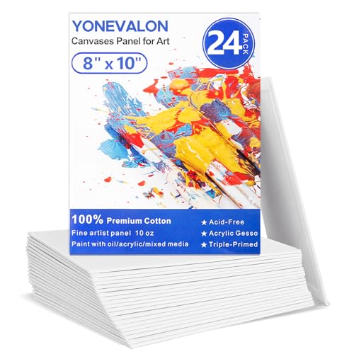 Canvas for Painting 8x10 inch, 24 Pack Painting Canvas Boards for Novices & Artists, Gesso Primed Acid-Free 100% Cotton, Small Blank Canvas Panels for Oil, Watercolor, Acrylic - size: 8"x10" - 24pcs