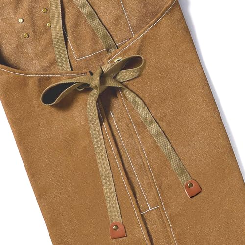 AFUN Aprons for Men Women with Large Pockets, 16-Ounce Cotton Canvas Cross Back Apron - color: Brown