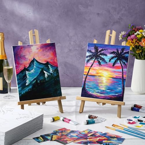 Sherr 36 Pcs Pre Drawn Canvas Painting Kits for Adults Cute Printed to Paint Set 8" x 10" Stretched Panels Sunset Landscape Theme Painting for DIY Art Sunmmer Date Night Party Favor