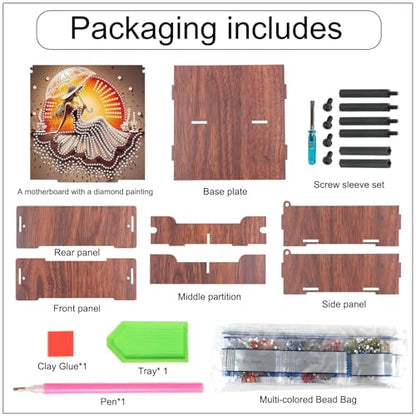 AiYuanzsh DIY Diamond Art Storage Box, Sunset Lady Design Wooden Diamond Painting Case with Flip-Top Lid and 4 Divided Compartments, Desktop Craft, Jewelry and Accessories Supplies Storage Container - color: Sunset Lady