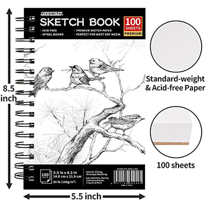 FIXSMITH 5.5"X8.5" Sketch Book | 200 Sheets (68 lb/100gsm) Sketchbook | 2 Pack | Acid Free Drawing Paper | Spiral Bound Artist Sketch Pad | for Kids,Beginners,Artists & Professionals - color: Black, size: 5.5"x8.5"-2 Pack