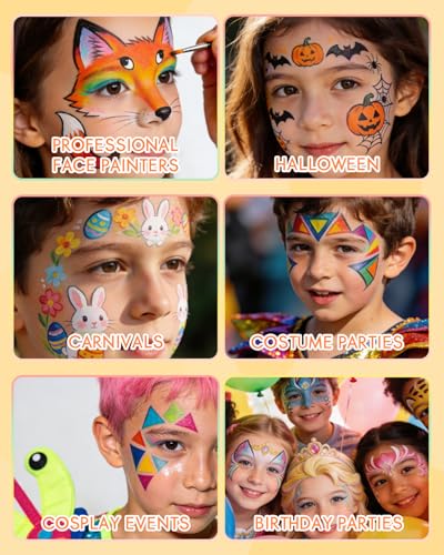 Anka Bella Face Painting Kit for Kids & Adults, Professional Water Activated Face Paint Palette with 14 Brushes, Stencils & Sponges, Non Toxic Hypoallergenic Washable for Drawing Various Flowers - color: BloomArt Palette