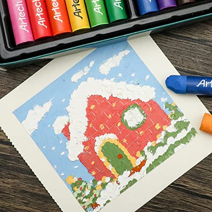 Artecho Oil Pastels Set of 24 Colors (10 x 70 mm) | Soft Oil Pastels, For Art Painting, Drawing, Blending, For Artists, Beginners, Students, Teachers - style: 24 Basic Colors