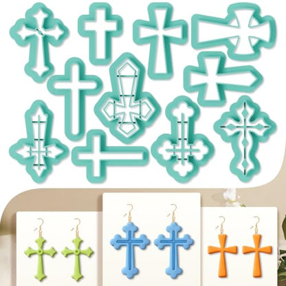 11Pcs Cross Polymer Clay Cutters Crosses Clay Earrings Cutters Polymer Jewelry Cutter for Earrings Making Party Festival DIY Supplies - color: Cross