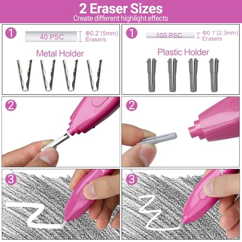 AFMAT Electric Eraser, with 140 Eraser Refills, Rechargeable Pencil Erasers for Artists, Electric Erasers for Drafting, Drawing, Painting, Sketching, Architectural Plans, Detailer Tool EE25(Rose Red) - color: Rose Red