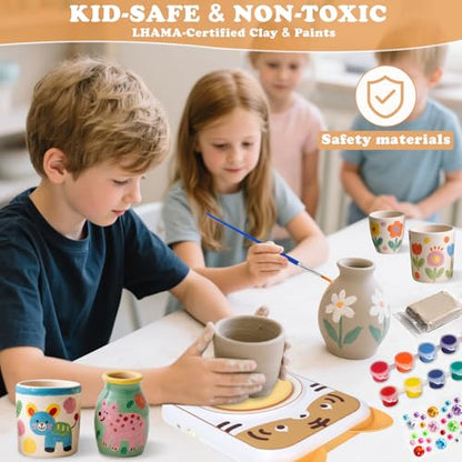 YOOIU Pottery Wheel for Kids, Art Supplies Arts & Crafts Kit, Crafts Toys for Girls 6+, Pottery Studio Craft Kit with 4 Pack Air-Dry Clay,Girls Toys Birthday Gift for Kids Ages 6 7 8 9 10 11 12+ - color: White -Tiger