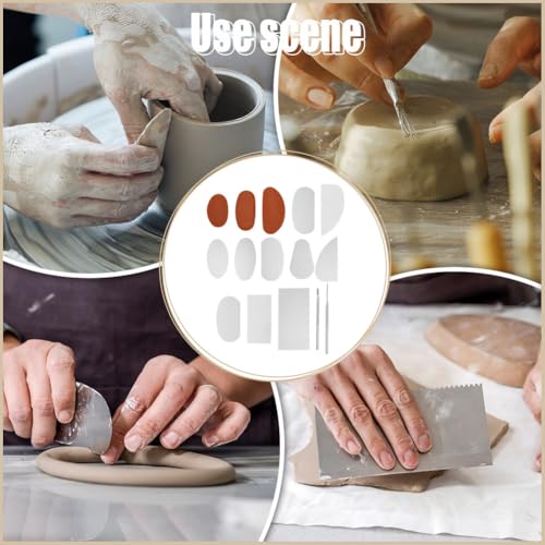 WEBEEDY 15 Pcs Pottery Clay Sculpt Tools Set Professional Sculpting Kit with 3 Silicone Carving Tools, 10 Stainless Steel Scrapers, 1 Needle Tool & 1 Detail Pin for Clay Modeling Trimming