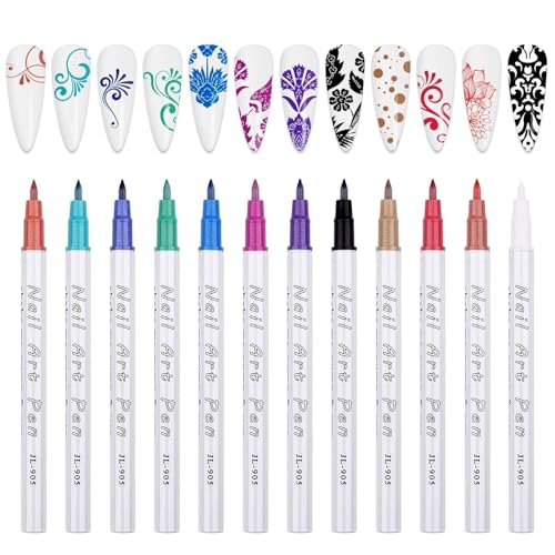 12 Color 3D Nail Art Pens Set, Kalolary Nail Point Graffiti Dotting Pen Drawing Painting Liner Brush for DIY Nail Art Beauty Adorn Manicure Tools - color: E