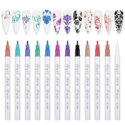 12 Color 3D Nail Art Pens Set, Kalolary Nail Point Graffiti Dotting Pen Drawing Painting Liner Brush for DIY Nail Art Beauty Adorn Manicure Tools - color: E