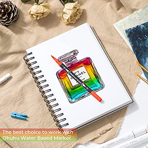 Ohuhu Mix Media Pad, 5.5" x 8.5" Mixed Media Art Sketchbook, 120 LB/200 GSM Heavyweight Papers, 62 Sheets/124 Pages, Spiral Bound Mixed Media Paper Pad for Acrylic, Painting Christmas Gift - size: 5.5" x 8.5"