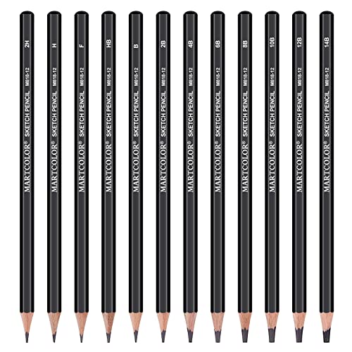 MARTCOLOR Drawing Sketching Pencils Set, 12 Pack Graphite Pencils(14B - 2H), Ideal for Drawing Art, Sketching, Shading, Artist Pencils for Beginners & Pro Artists