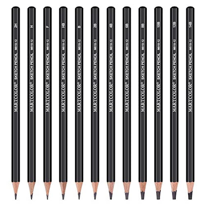 MARTCOLOR Drawing Sketching Pencils Set, 12 Pack Graphite Pencils(14B - 2H), Ideal for Drawing Art, Sketching, Shading, Artist Pencils for Beginners & Pro Artists