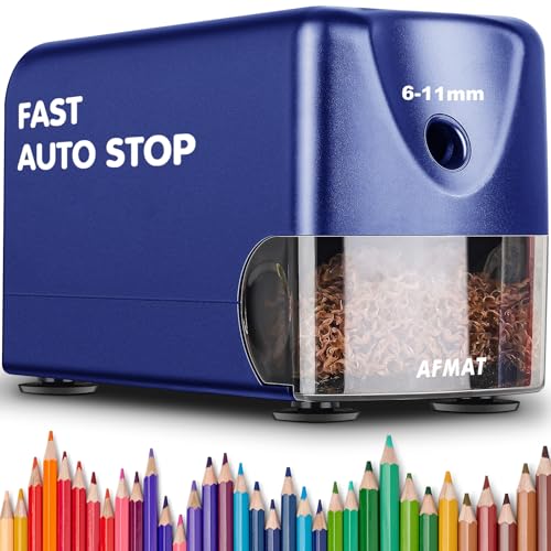 AFMAT Heavy Duty Electric Pencil Sharpener for 6-11mm Colored Pencils, Classroom Pencil Sharpeners for Large Pencils, Auto Stop Pencil Sharpener Plug in, Fast Sharpen in 3s, Sharp Point, PSX3 - color: Blue