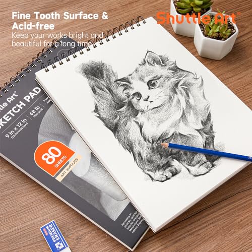 Shuttle Art Drawing Kit and Sketch Pad Bundle, Set of 116 Pack Complete Drawing Kit +160 Sheets Sketch Pad
