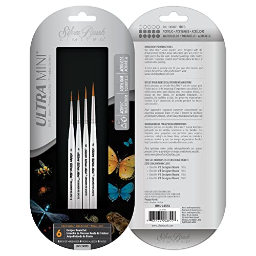 Silver Brush UMS-2455S Ultra Mini Ultimate Round Short Handle Brush Set, 4 Per Pack - color: Designer Round Set, size: 4 Pc