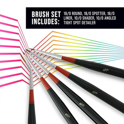 U.S. Art Supply 5 Piece Miniature Tight Spot Micro Fine Detail Art & Beauty Taklon Brush Set with Wood Handles - style: 5-Piece