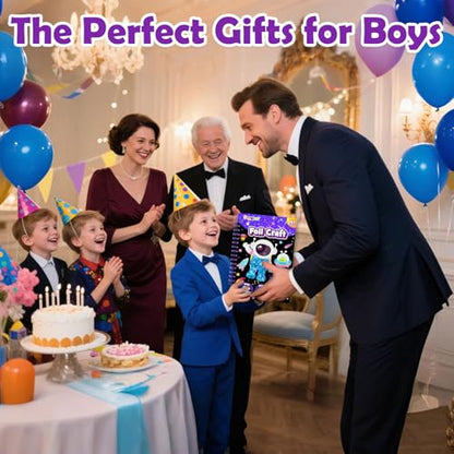 FUNNYB&G Foil Art Craft Kit for Boys 4-10 Years Old: Mess-Free & No-Glue, Create 16 Sparkly Space Pictures – Perfect Travel Toy & Birthday Gift for Kids (Space) - style: Space