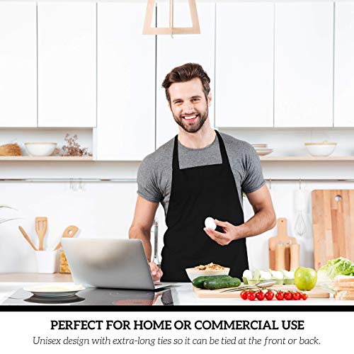 GREEN LIFESTYLE 12 Pack Bib Apron - Unisex Black Aprons, Machine Washable Aprons for Men and Women, Kitchen Cooking BBQ Bulk (Pack of 12, No Pockets, Black) - color: Black, size: Pack of 12, No Pocket