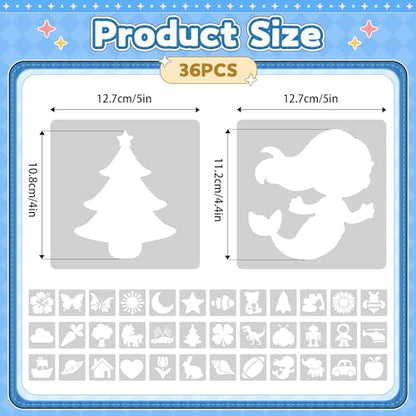 Stencils for Kids, Drawing Stencils for Painting Crafts Reusable Washable Large Art Paint Stencil Primary Shape Template for Fabric Wall Paper (36)