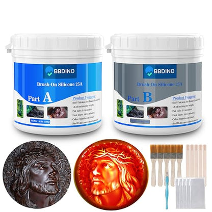 BBDINO Brush-on Silicone for Mold Making 25A 2.2 lbs, Platinum-Cure and Self-Thicken Liquid Silicone Mold Making Kit, Ideal for Masterial Costing Large Projects Like Stone/Concrete/Cement/Plaster