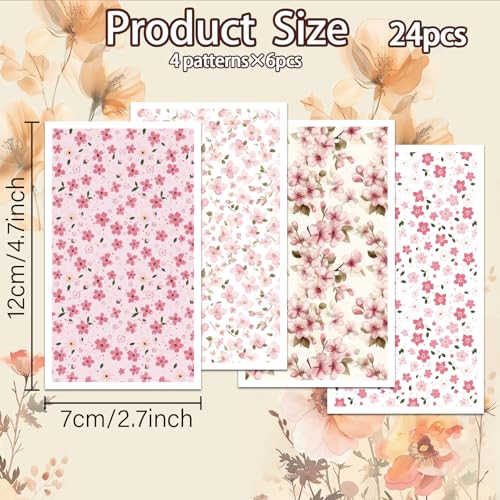 OLYCRAFT 24Pcs Flower Clay Transfer Paper 4 Styles Transfer Paper for Polymer Cherry Blossom Polymer Clay Transfer Sheets Spring Floral Small Transfer Paper for Clay Earrings Jewelry Making - style: Cherry Blossom