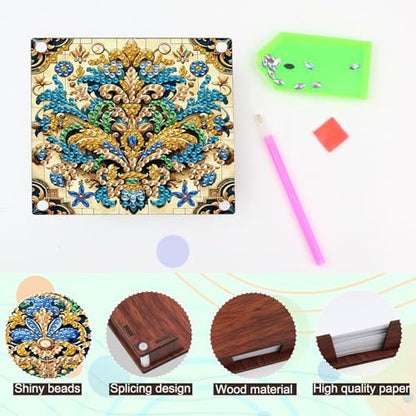 2 PCS Diamond Art Note Box Flower Diamond Painting Note Pad Holder Mandala Gem Painting Gem Art Memo Boxes Mosaic Kits for Adults Embroidery Kit Memo Pad Holder, Contains 120 Sheets of Paper - color: Flower 4
