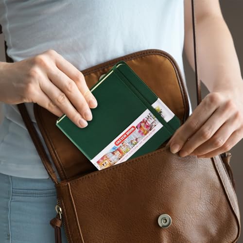 Square 5x5 inches 80gsm 96sheets/192 Pages Notebooks Blank Sketchbooks Travel Journal Pocket Hardcover Paint Writing Diary Memo Planner PU Leather Cover. Dark Green - color: PU Cover-5x5in-Dark Green